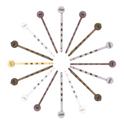 arricraft 150 Pcs Hair Bobby Pin, Mixed Color Hair Pin Findings Iron Bobby Pins with 8mm Glue on Pads Hair Pins Findings for DIY Headdress Hair Accessories
