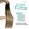 YoungSee Sew in Hair Extensions Real Human Hair Balayage Weft Extensions Human Hair Dark Brown Roots Blending into Medium Brown with Warm Blonde Highlights Sew in Real Hair Extensions 100G 22Inch