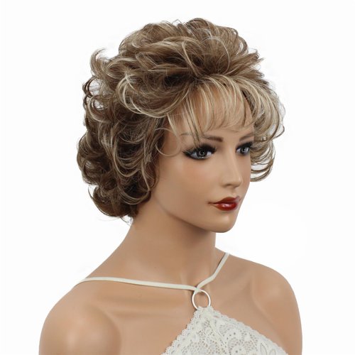 Aimole Women Synthetic Wig Natural Mid length Curly Hair Blonde Wigs (12-83)