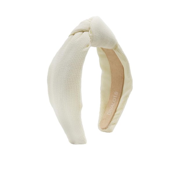 Divalots Stylish Seersucker Knotted Headband, Trendy Hair Accessory for Women and Girls, Comfortable Fabric with Adjustable Fit (Beige)