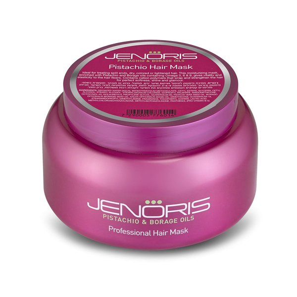 Jenoris Pistachio Hair Mask 16.9 fl.oz Deeply nourishing treatment repairs and prevents damage. For dry, colored, lightened hair or any post chemical treatment. Infused with Pistachio Oil