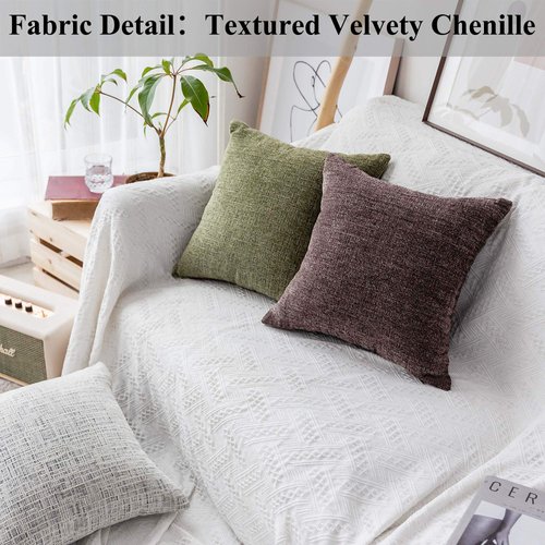 Home Brilliant Decorative Pillowcases Striped Chenille Velvet Plush Square Throw Pillow Cover Sofa Cushion Covers for Couch, Set of 2, 18x18 inch (45cm), Brown