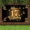 Happy 17th Birthday Backdrop Banner Step and Repeat 17 Years Old Background Decorations for Women Men Her Him Photography Party Supplies Glitter Black Gold