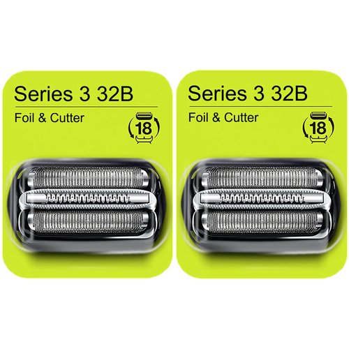 Series 3 32B Foil & Cutter Replacement Head for Braun Electric Shaver, Compatible with Models 3000s 3010s 3020s 3030s 3040s 3050cc 3070cc 3080s 3090cc 320 330 340 350cc Series 3 Foil Shaver (2 Count)