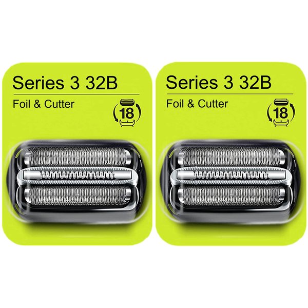 Series 3 32B Foil & Cutter Replacement Head for Braun Electric Shaver, Compatible with Models 3000s 3010s 3020s 3030s 3040s 3050cc 3070cc 3080s 3090cc 320 330 340 350cc Series 3 Foil Shaver (2 Count)