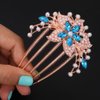 Chargances Boho Flower Blue Rhinestone Hair Comb Bride Wedding Pearl Crystal Hair Side Comb Luxury Beaded Handmade Hair Accessories for Women and Girls (Blue)