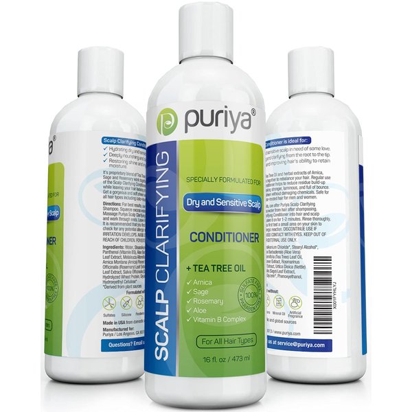 Puriya Sulfate Free Hair Conditioner with Tea Tree Oil, Moisturizing Treatment for Dry, Itchy, Flaky Scalp and Damaged Hair, For Men and Women, 16 Ounce