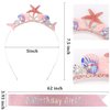 Atoden Mermaid Birthday Decorations Pink Birthday Headband and Sash Little Mermaid Birthday Outfit Princess Tiara Crown Starfish Seashell Mermaid Tail Headpiece Birthday Accessories for Women Girls