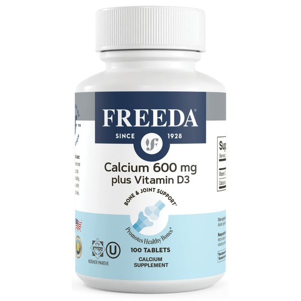 FREEDA Calcium 600 mg with Vitamin D3 400 IU – Essential Bone Support Supplement – Kosher, Gluten-Free, Easy-to-Swallow Coated Tablets for Women & Men (100 Ct)
