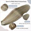 Sew in Hair Extensions Real Human Hair, 16 Inch 100G Weft Hair Extensions Human Hair, Balayage Ash Blonde to Blonde Highlights Hand Tied Weft Hair Extensions Human Hair Bundles Sew in Weft Extensions