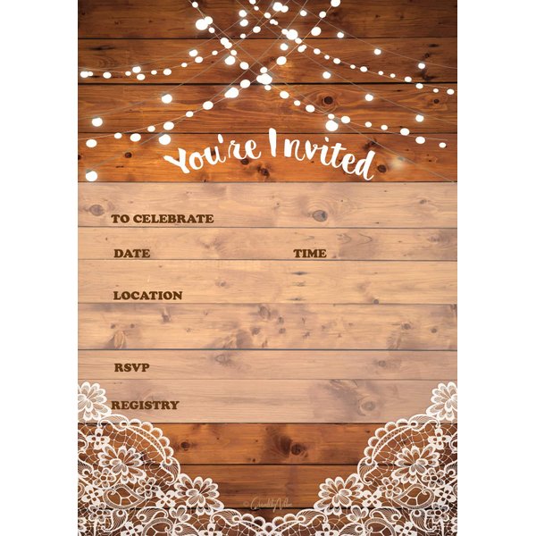 25 rustic invitations & 25 envelopes for wedding, bridal shower, birthdays, engagements, bachelorettes This barn rustic invite style is also great for housewarming, retirement & rehersal parties.