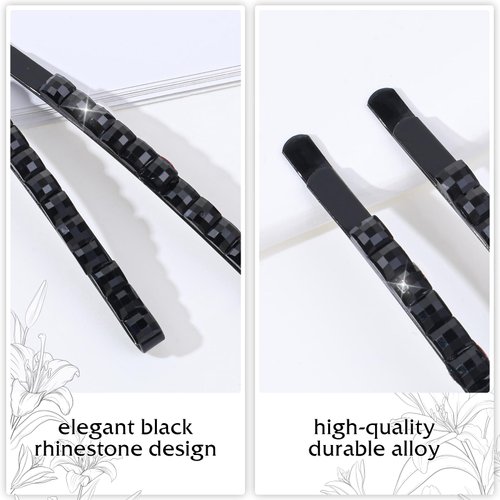 Andibro 20Pcs Women Black Rhinestone Bobby Pins, Shiny Crystal Diamond Hair Clips Metal Hair Accessories Barrettes for Daily Use Parties Prom Bridal Wedding