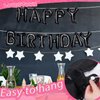 LovesTown Happy Birthday Banner, Black Birthday Sign Banner Mylar Foil Letters Balloon Happy Birthday Metallic Balloons for Kids Party Supplies