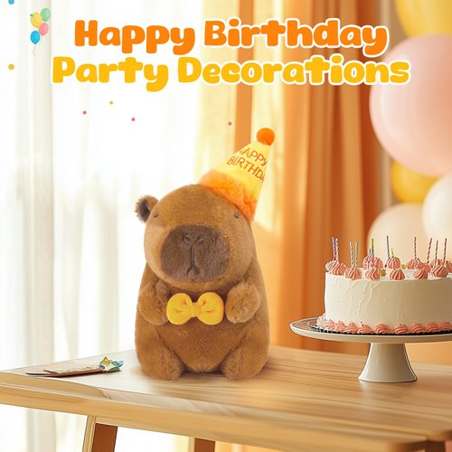 CozyWorld Cute Capybara Plush,Kawaii Capybara Stuffed Aniamls with Happy Birthday Hat Bow,Cute Birthday Capybara Plush,Soft Capybara Plushies Toy Birthday Gifts Party Decoration for Kids,10 inch
