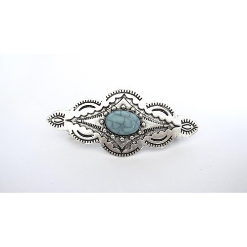 Generic Turquoise blue and silver metal alligator hair clip barrette fine thin hair (Pattern: Alligator clip)