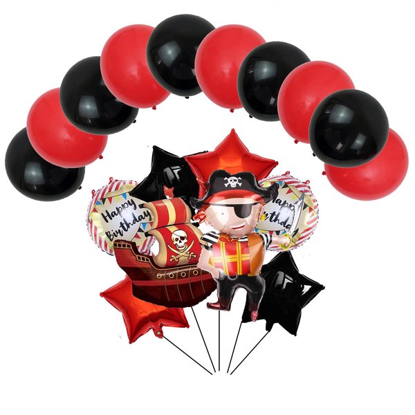 18 Pieces Pirate Ship Foil Mylar Balloons Round Pirate Foil Balloons with 10 Latex Balloons for Birthday Party Supplies Decoration