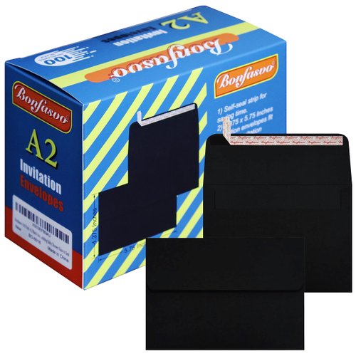 Bonfasvo 100 Pack A2 Black Invitation Envelopes 4.375 x 5.75 inches Self Seal 120GSM Kraft Paper Envelopes for Invitations Papers Photos Documents Wedding Baby Shower Easy to Seal