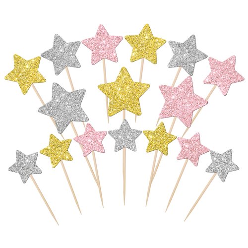 30 PCS Little Star Cupcake Toppers Silver Pink Gold Glitter Twinkle Star Cupcake Picks Bridal Shower Cake Decorations for Wedding Engagement Baby Shower Birthday Party Supplies