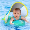 No Flip Over Baby Pool Float with Canopy UPF50+ Sun Protection, Sponge Safety Support Bottom, Fun Gifts Water Toys Accessories Inflatable Baby Swim Floats for Pool 3-36 Months