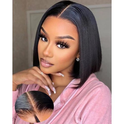 V SHOW Wear and Go Glueless Bob Wig Human Hair Lace Front Wigs Pre Cut Hairline Pre Plucked Straight Short Bob Wig Lace Closure Wig Human Hair for Women 12Inch