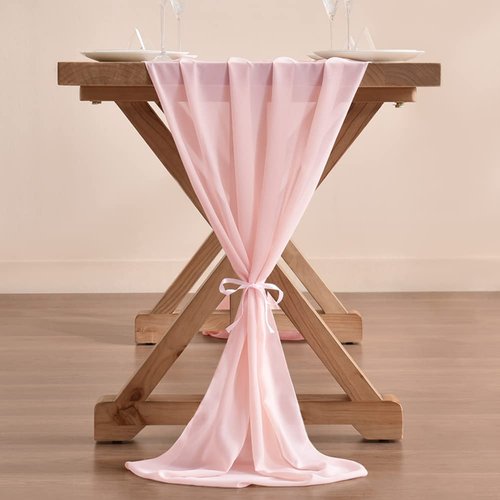 Socomi 14ft Blushing Pink Chiffon Table Runner 29x170 Inches Sheer Wedding Runner Romantic Rustic Table Runner for Easter Thanksgiving Christmas Baby Shower Decorations