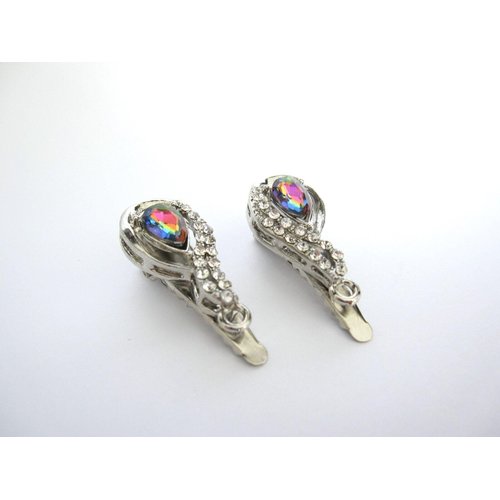 Generic 2 small ab crystal purple blue silver crystal alligator hair clip fine hair