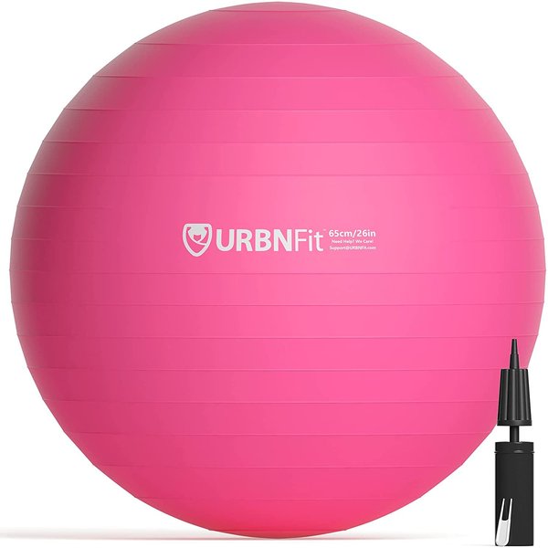 URBNFit Exercise Ball - Yoga Ball for Workout, Pilates, Pregnancy, Stability - Swiss Balance Ball w/Pump - Fitness Ball Chair for Office, Home Gym, Labor- Pink, 18 in
