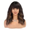 topshe Wavy Wig with Bangs for Women Brown Hair 14 Inches Shoulder Length Curly Hair Synthetic Wigs Heat Friendly Fiber Caramel Highlights Color