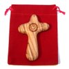 No Greater Love ... Olive wood Comforting Cross engraved with Crown of Thorns and Heart of our Lord Package. Comes with gift box,Velvet bag & Lord's Prayer card - 3" Cross