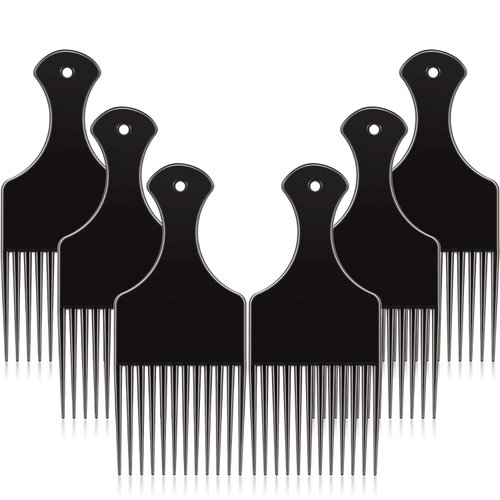 6 Pieces Plastic Wide Hair Pick Comb, 6.5 Inch Smooth Hair Pick Comb, Afro Hair Comb, Hairdressing Styling Tool for Natural Curly Hair (Black)