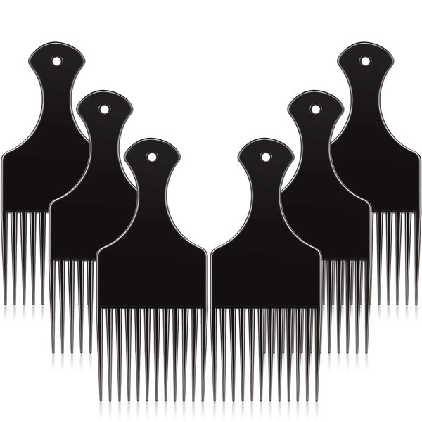6 Pieces Plastic Wide Hair Pick Comb, 6.5 Inch Smooth Hair Pick Comb, Afro Hair Comb, Hairdressing Styling Tool for Natural Curly Hair (Black)