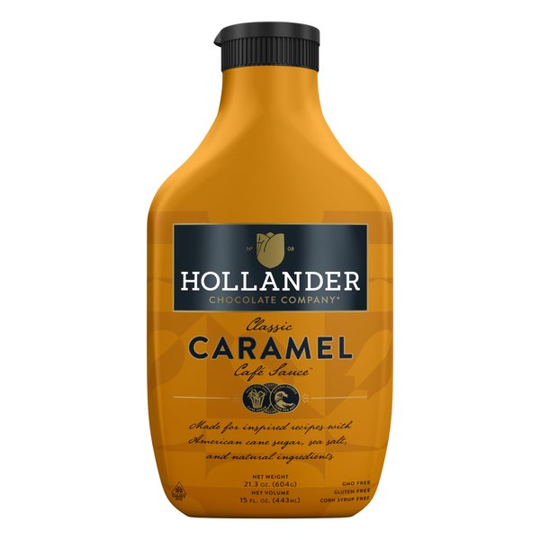 Hollander Caramel Café Sauce | GMO Free |15 fl. oz. Squeeze Bottle | Flip Cap