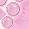 96Pcs Pink Pastel Party Supplies Holographic Rainbow Pink and White Plates and Napkins Sets Iridescent Birthday Decorations for Girls Women Pink Sprinkle Wedding Anniversary Party Favors Serves 24
