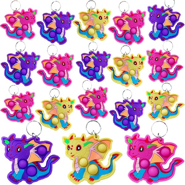 20 packs Bulk Dragon Baby Mini Pop Fidgets for Birthday Party Favors,Small little Backpack keychain for Classroom Students Boys kids