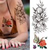 10 Sheet Long Lasting Flower Temporary Tattoos For Women Arm Neck Thigh, 3D Black Flower Rose Temporary Tattoos, fake thigh tattoos, Fake Tattoos That Look Real And Last Long, realistic tattoos long lasting waterproof