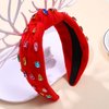Jeweled Knotted Headband for Women Crystal Embellished Soft Flannel Hairband Women's Fashion Headbands Hair Accessories (Red)