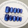 Glitter Press on Nails Short Square Fake Nails Cat Eye False Nails with Design Blue Acrylic Nails Artificial Glue on Nails Full Cover Stick on Nails for Women Girls Manicure Art 24Pcs