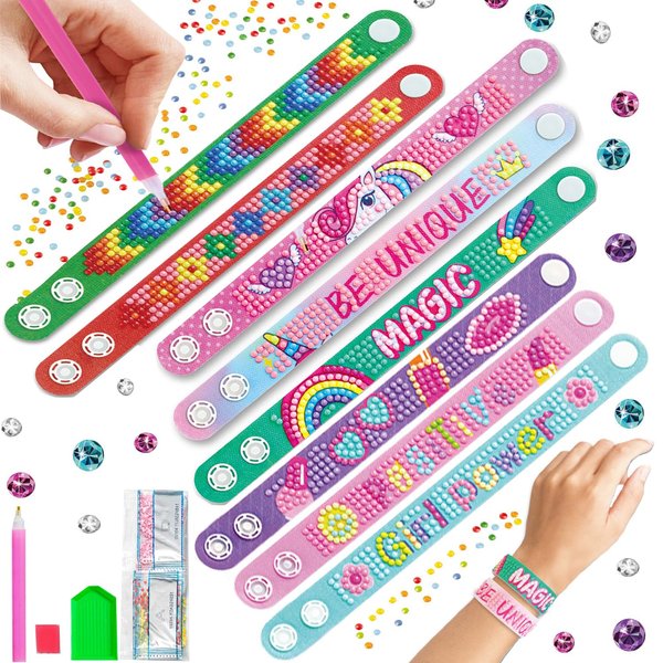 Withinafootof 5D Diamond Art Craft Painting Bracelets 8Pcs DIY Diamond Wristbands Mosaics Stickers Kit for Kids Girls Jewelry Making Arts Crafts Embroidery Supplies