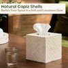 CHI AN HOME 5.9” Capiz Tissue Box Cover, Square Decorative Tissue Holder with Bottom Slider, Handmade Bathroom Accessories, Elegant White Cube for Vanity, Bedroom, Office & Coastal Décor (Natural)