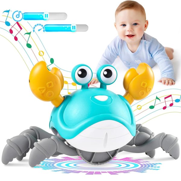 uderab Crawling Crab Baby Toy - Infant Tummy Time Baby Toys, Interactive Musical Toy with Automatically Avoid Obstacles, USB Rechargeable (Green)