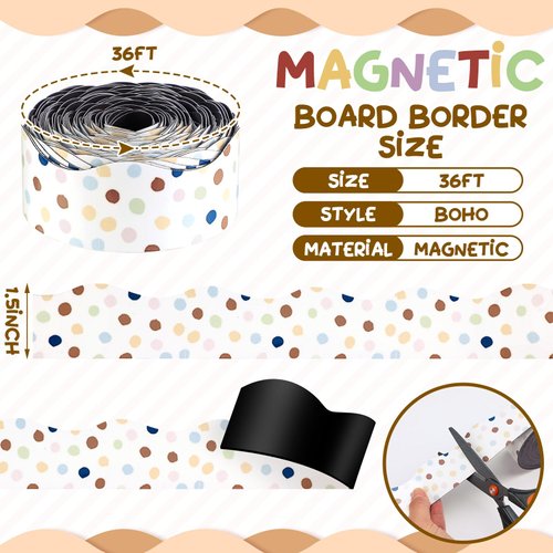 Tellegloww 36 ft Scalloped Magnetic Border Magnetic Border for Whiteboard Bulletin Board Borders Reusable Rolled Borders Trim for Office Chalkboard(Polka Dot)