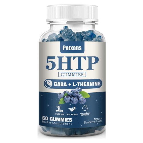 1Pack 300MG 5HTP GABA Sleep Supplement Gummies - Melatonin-Free - Contains 200 MG L-Theanine,Mood Support/Stress Relief Sleep Supplement,Omega 3-6-9 for Natural Zzzs,60 Counts,Blueberry Flavor.
