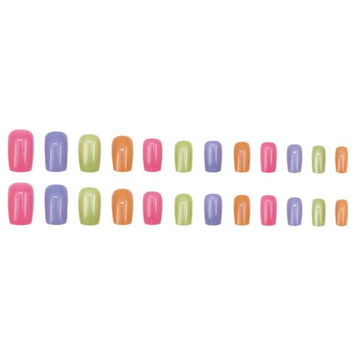 Short Square Press On Nails Multicolour Gel Fake Nails, Colorful Glue Stick On Nail Tip with Jelly Glue, Reusable Natural Fit Gel Glossy Acrylic Manicure False Nails Kit 24Pcs