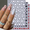 Valentine's Day Heart Nail Art Stickers 3D Holographic Heart Nail Decals Valentines Nails Art Supplies 6PCS Gold Red White Heart Nail Stickers Manicure Accessory for Women Girls Nail Art Decorations