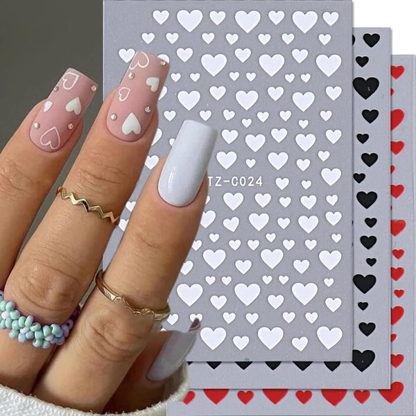 Valentine's Day Heart Nail Art Stickers 3D Holographic Heart Nail Decals Valentines Nails Art Supplies 6PCS Gold Red White Heart Nail Stickers Manicure Accessory for Women Girls Nail Art Decorations