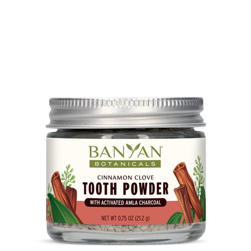 Banyan Botanicals Cinnamon Clove Tooth Powder – Ayurvedic Fluoride-Free Toothpaste Alternative with Miswak & Activated Charcoal from Amla – 0.75oz, 80+ Uses – Non GMO Sustainably Sourced Vegan