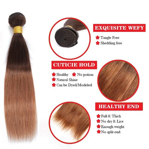 10A Ombre Human Hair Bundles Straight Bundles Brazilian 100% Unprocessed Virgin Remy Hair Bundles Straight Ombre Hair 2 Tone Black to Honey Brown Human Hair Extensions (T4/30, 20 22 24)