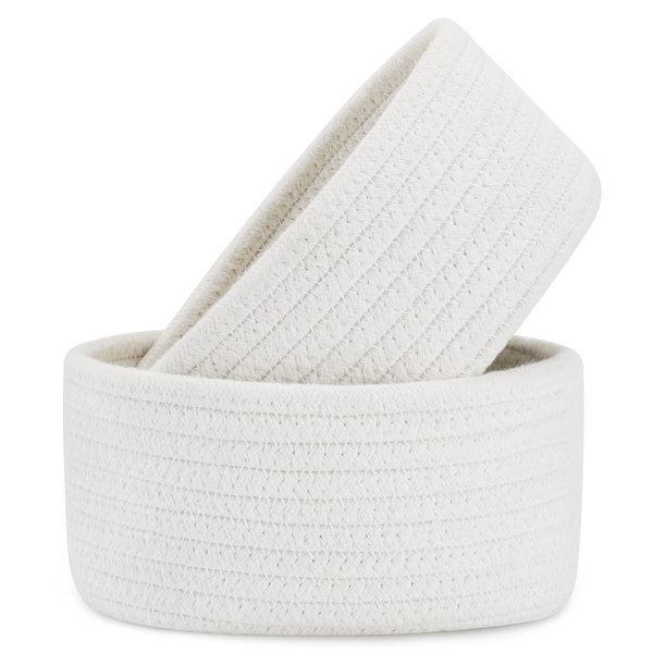 ABenkle Small Storage Basket Set of 2, Natural Cotton Rope Woven Baskets for Organizing, Tiny Oval Storage Easter Baskets, Small Basket for Montessori, Baby Dog Toy Baskets, Bathroom Organization Bin