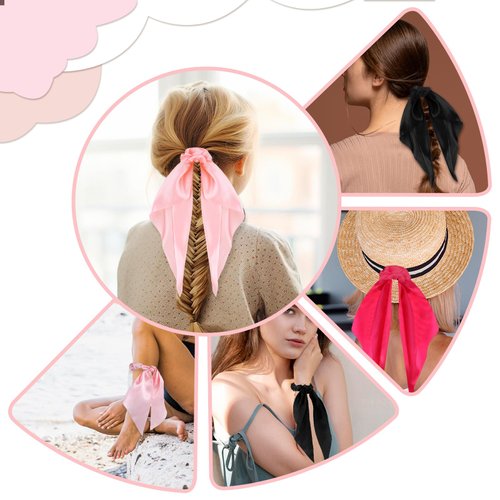 Tyqour 4Pcs Knotted Bow Hair Scrunchies Elastic Hair Scarf Scrunchies Solid Color Satin Hair Ribbon Scrunchy Hair Tie Bow Bands Ponytail Holder for Women Girls