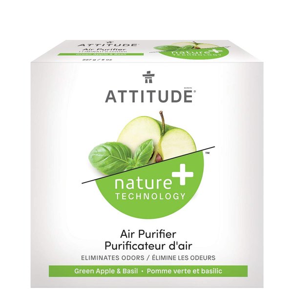 ATTITUDE Air Purifier, Activated Carbon Freshener, Odor Remover, Plant and Mineral-Based, Vegan, Green Apple and Basil, 8 Ounces